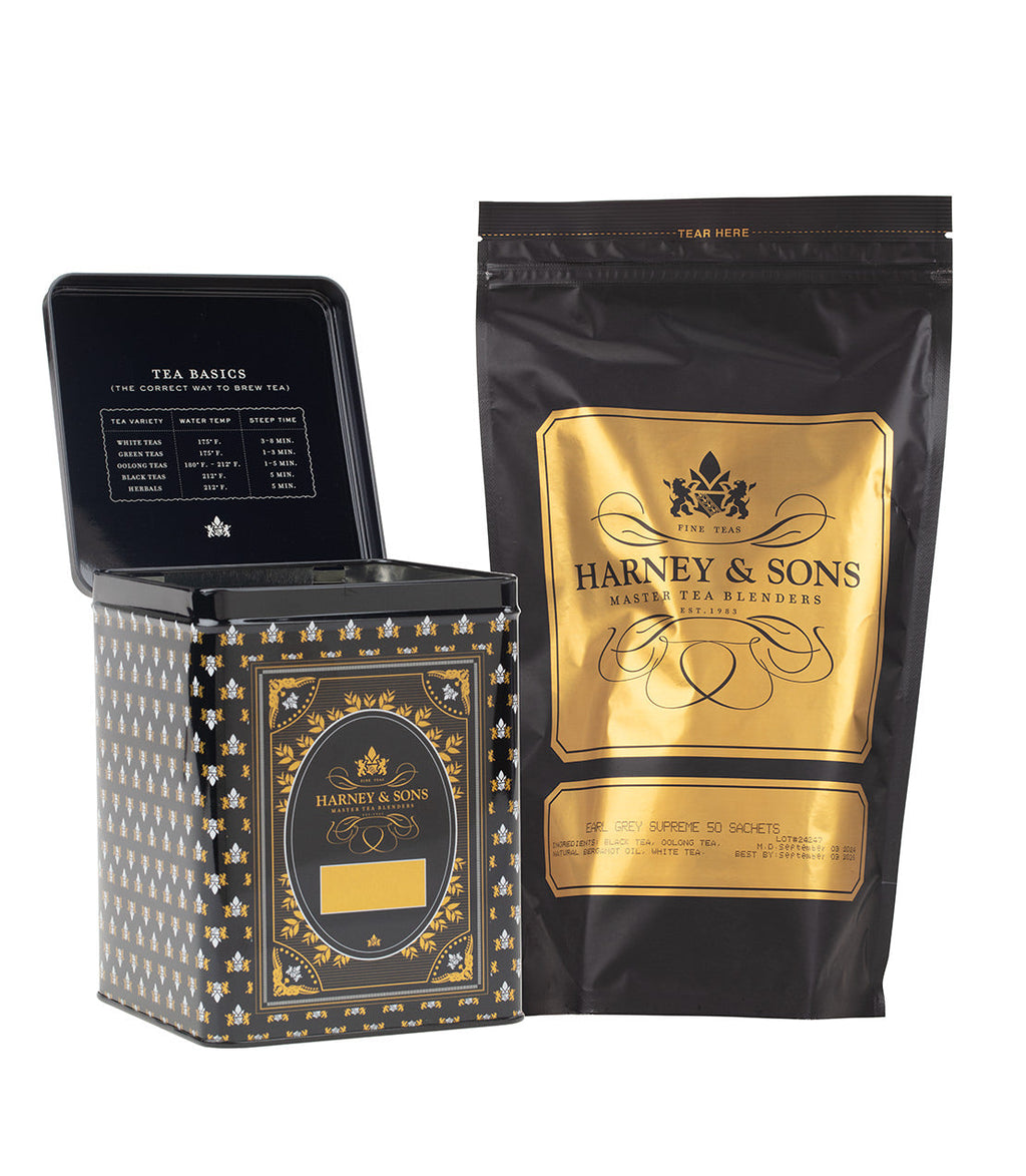 Harney & Sons Hinged Storage Canister ¨C Earl Grey Supreme Sachets Bundle