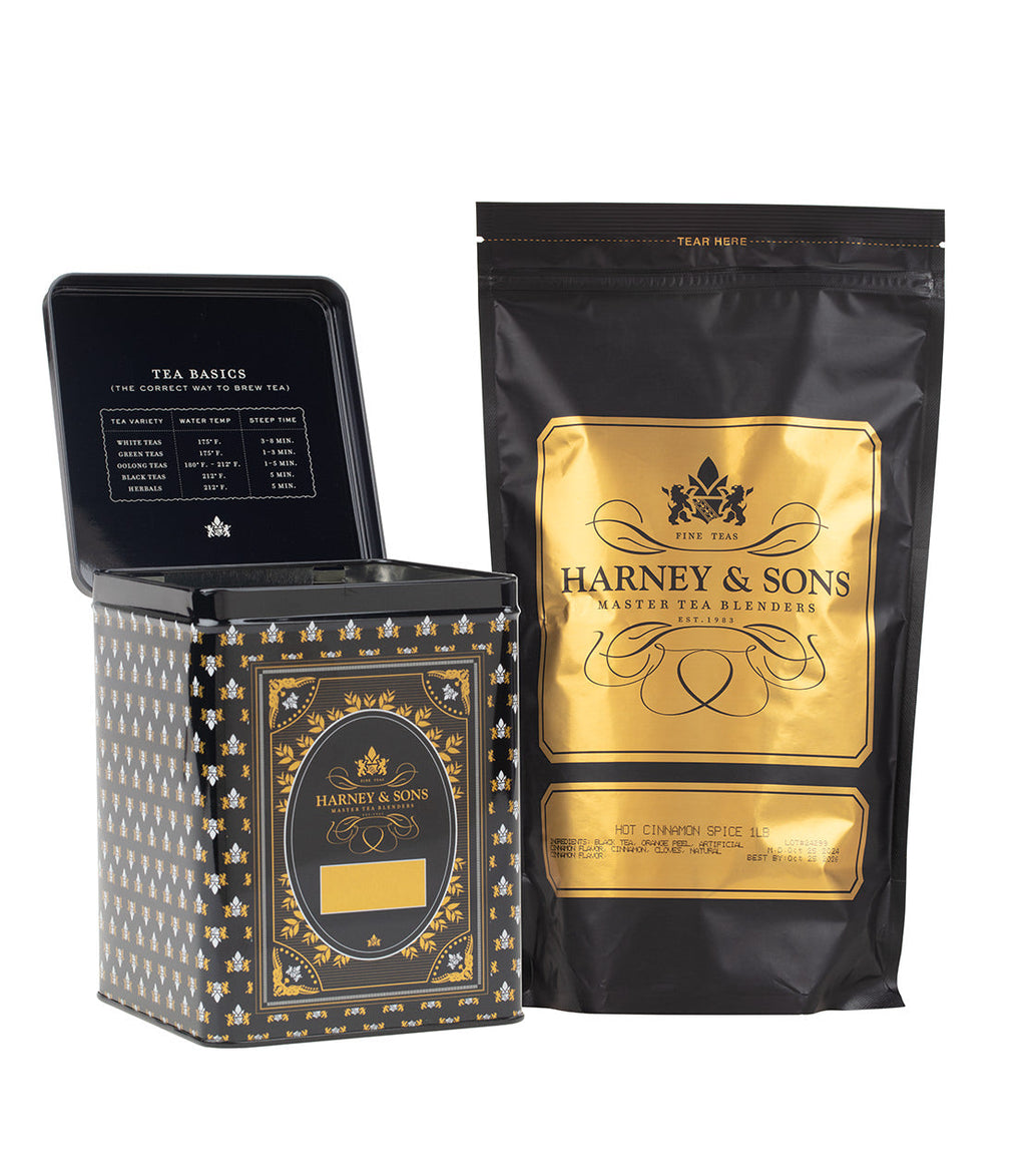 Harney & Sons Hinged Storage Canister ¨C Hot Cinnamon Spice Loose Tea Bundle