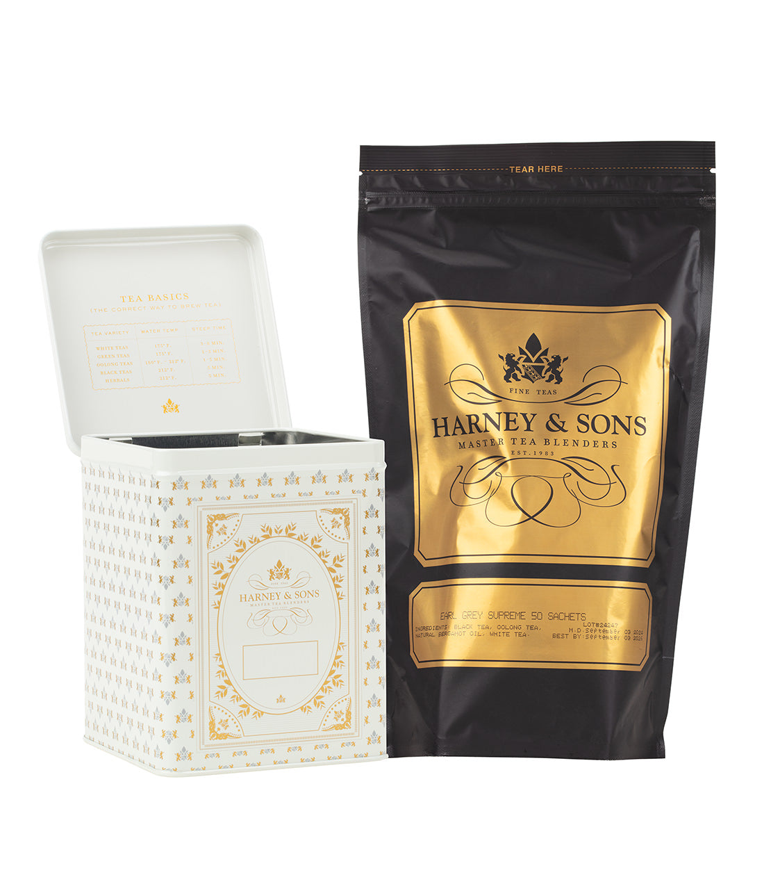 Harney & Sons Hinged Storage Canister ¨C Earl Grey Supreme Sachets Bundle