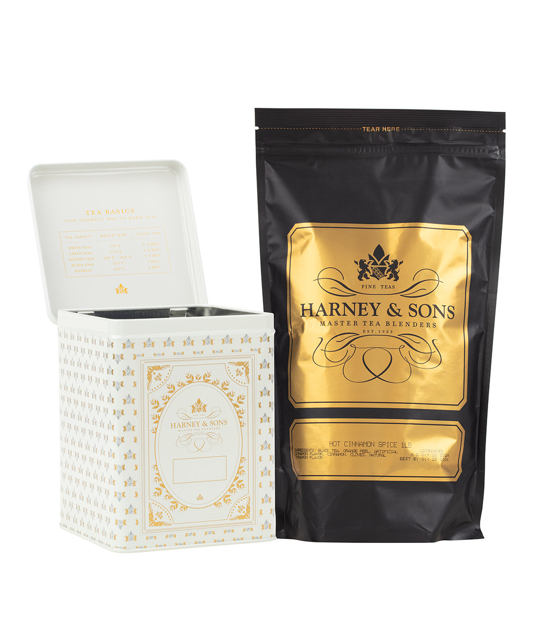 Harney & Sons Hinged Storage Canister ¨C Hot Cinnamon Spice Loose Tea Bundle