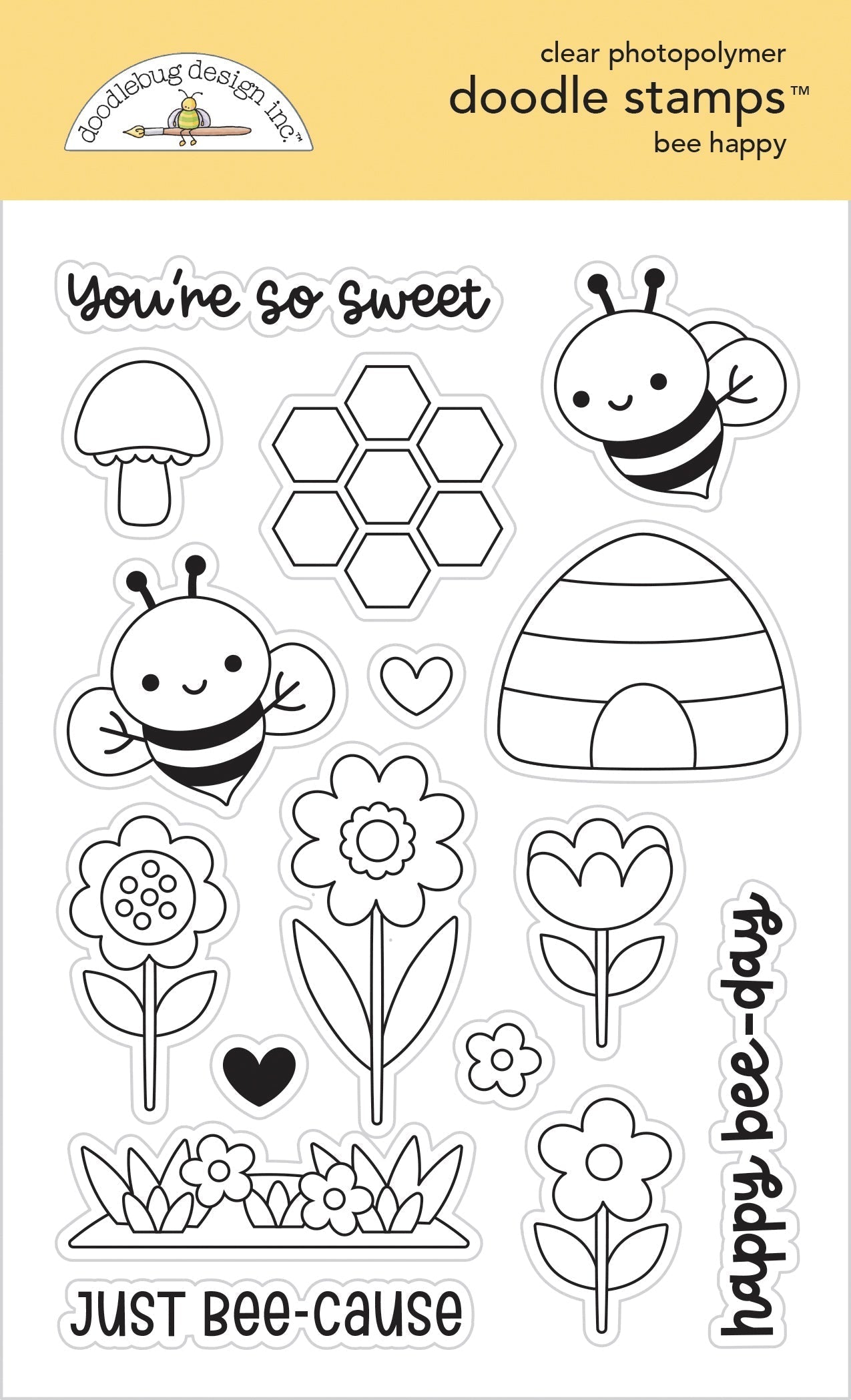 Doodlebug Design - Bee Happy Collection - bee happy doodle stamps